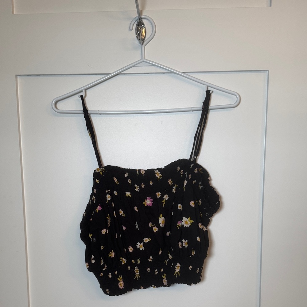 Patrons of Peace Black Floral Crop Top